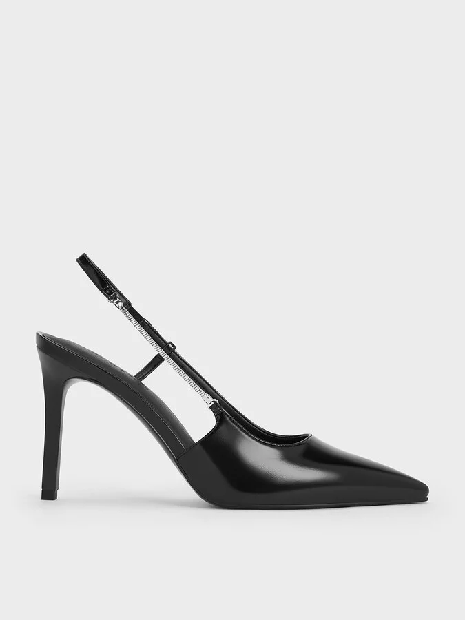 Charles & Keith - Chain-Strap Pointed-Toe Slingback Pumps