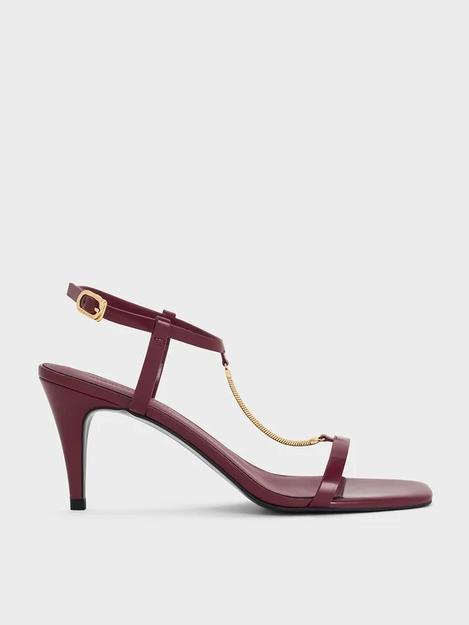 Charles & Keith - Chain-Strap Square-Toe Heeled Sandals