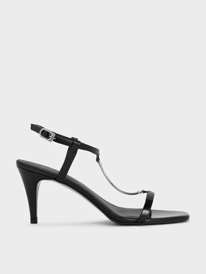Charles & Keith - Chain-Strap Square-Toe Heeled Sandals