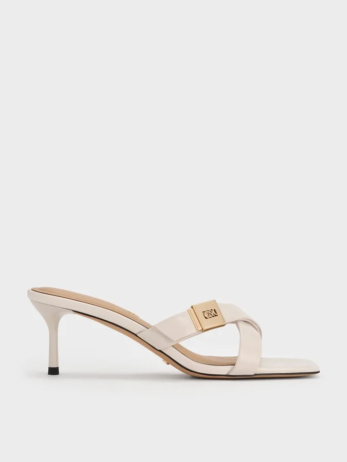 Charles & Keith - Cody Leather Crossover-Strap Heeled Sandals