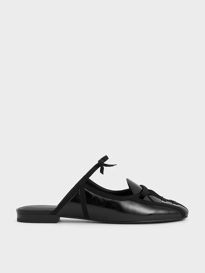 Charles & Keith - Crinkle-Effect Lace-Up Bow Ballet Mules