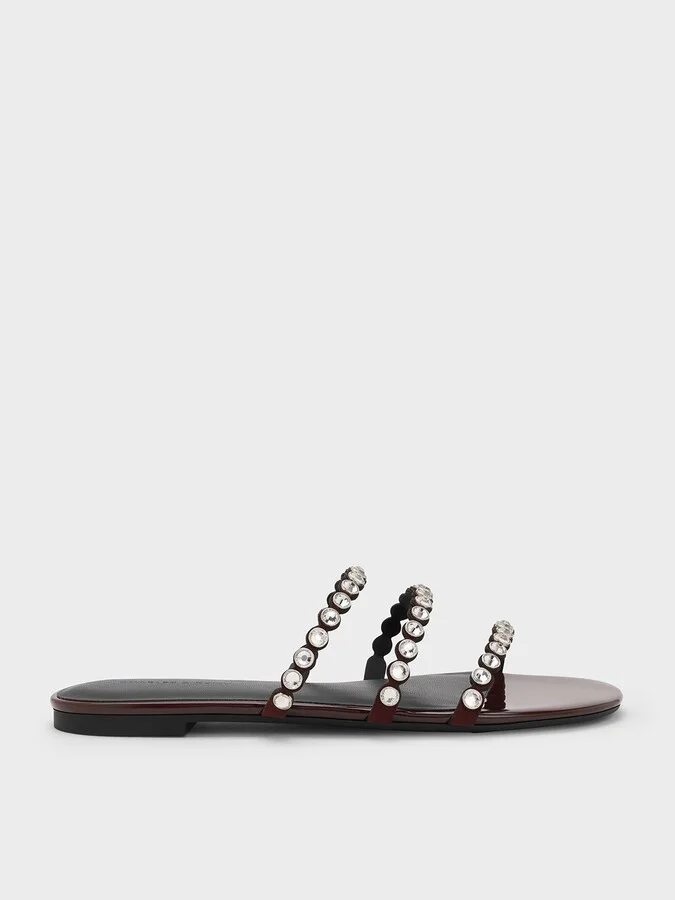 Charles & Keith - Crystal-Embellished Triple-Strap Sandals