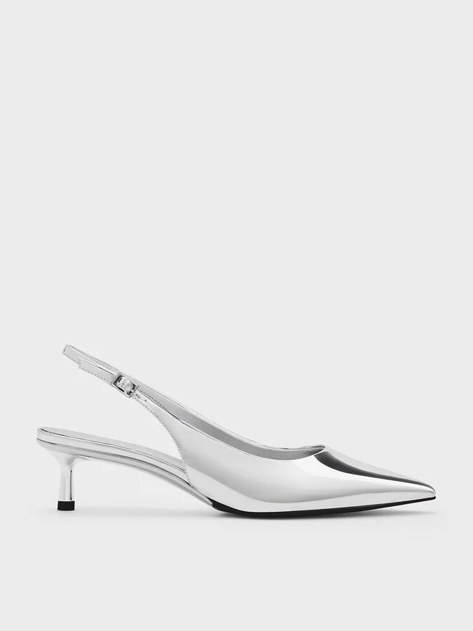 Charles & Keith - Curtis Metallic Pointed-Toe Kitten-Heel Slingback Pumps