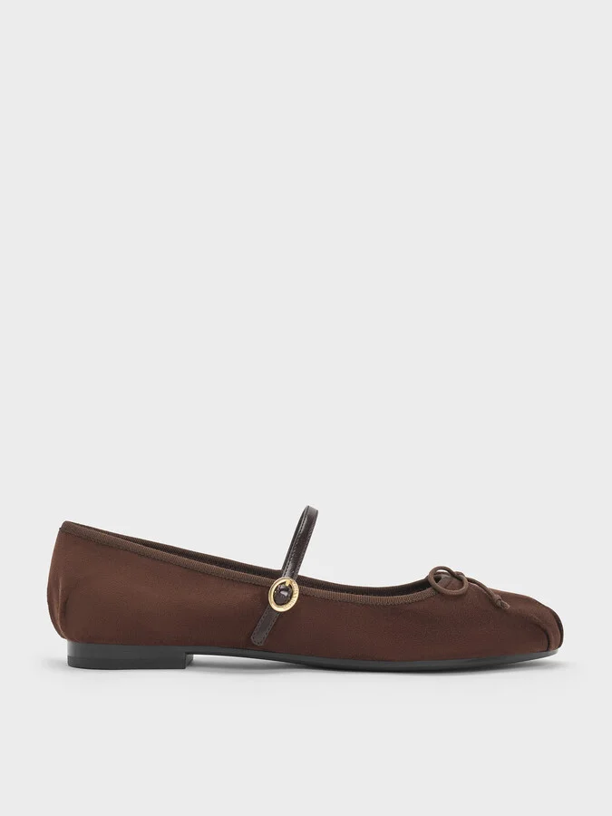 Charles & Keith - Emiko Faux Suede Bow Mary Jane Flats