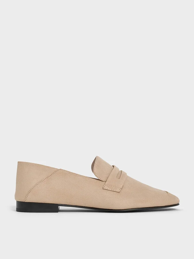 Charles & Keith - Faux Suede Almond-Toe Penny Loafers