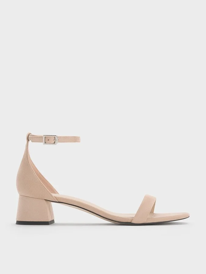 Charles & Keith - Faux Suede Block-Heel Ankle-Strap Sandals
