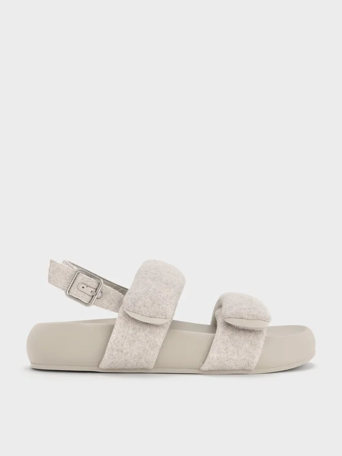 Charles & Keith - Felt Quilted Double-Strap Slingback Sandals