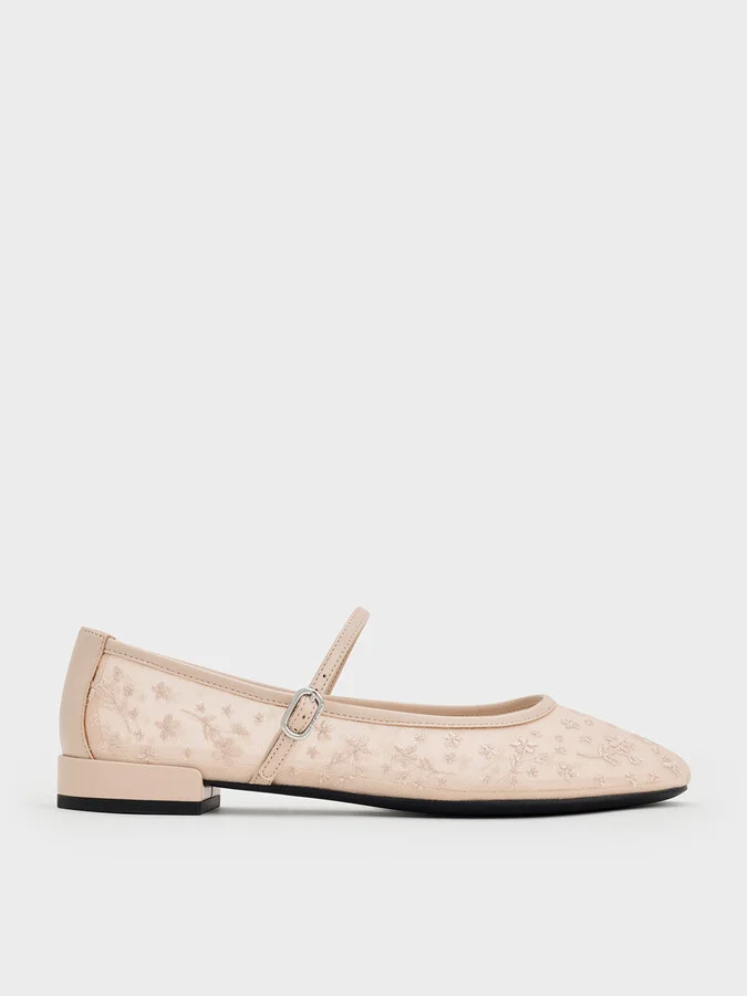 Charles & Keith - Gertrude Mesh Embroidered Floral Mary Janes