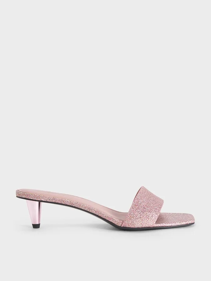 Charles & Keith - Glittered Cone-Heel Mules
