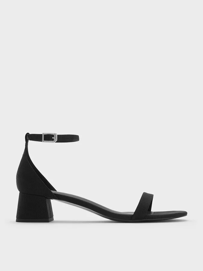 Charles & Keith - Grosgrain Block-Heel Ankle-Strap Sandals