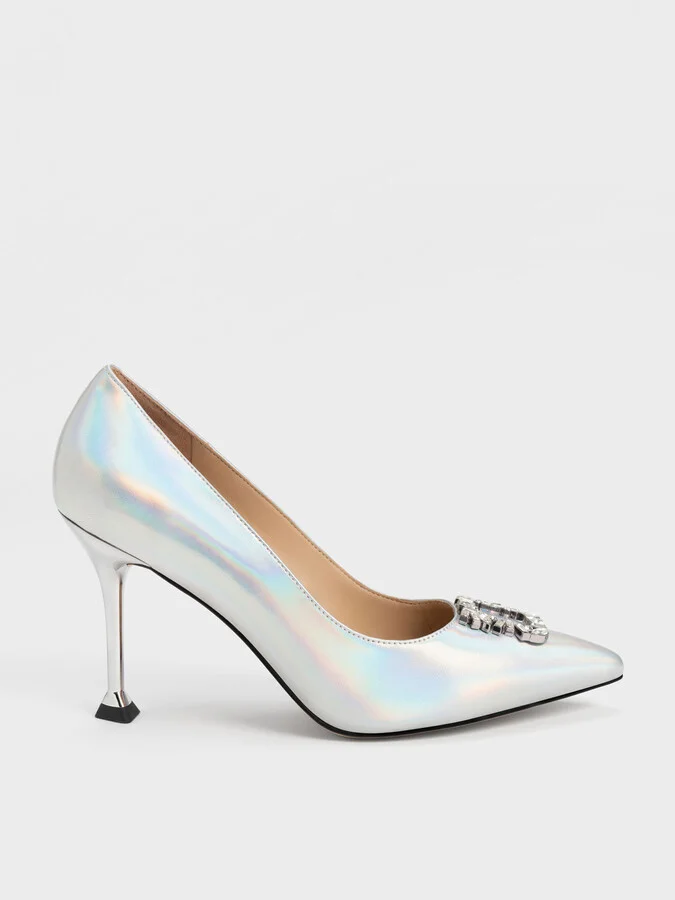 Charles & Keith - Holographic Leather Gem-Embellished Pumps