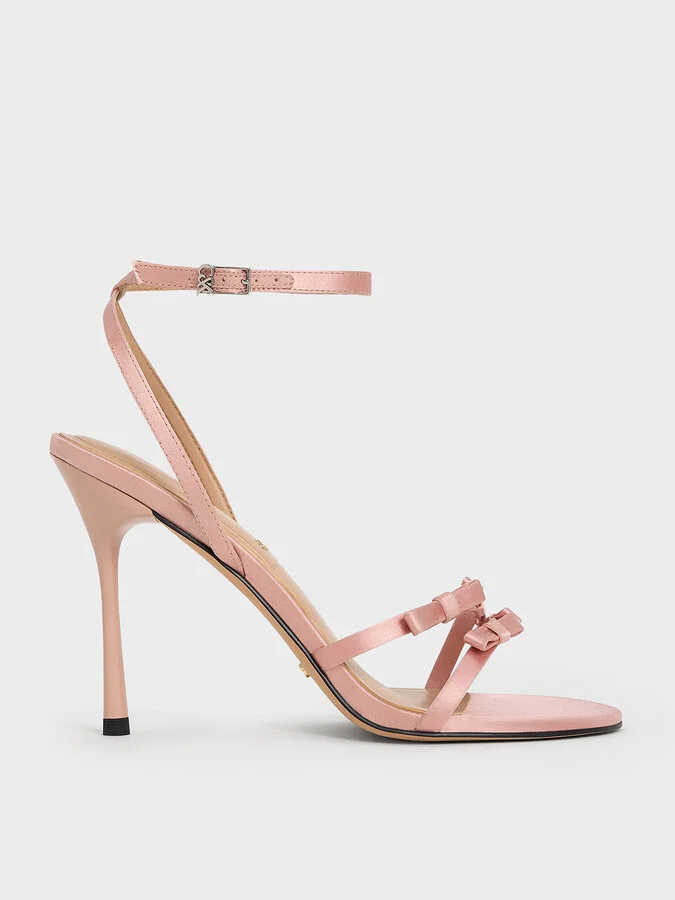 Charles & Keith - Jessy Recycled Polyester Bow Ankle-Strap Stiletto-Heel Sandals