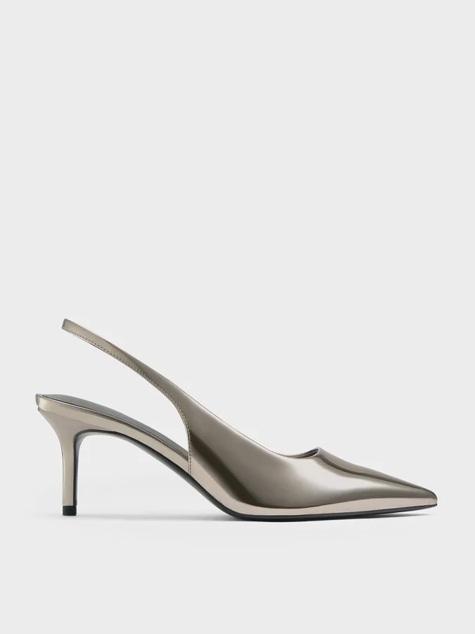 Charles & Keith - Kaia Metallic Pointed-Toe Slingback Pumps