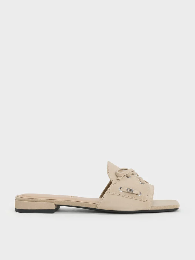 Charles & Keith - Kori Suede Lace-Up Slide Sandals