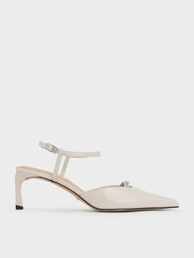 Charles & Keith - Leather Kitten-Heel Ankle-Strap Pointed-Toe Pumps