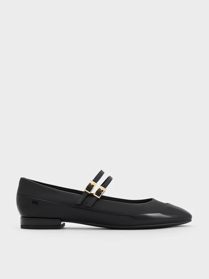 Charles & Keith - Leather & Patent Double-Strap Mary Jane Flats