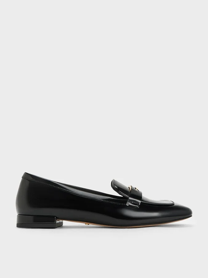 Charles & Keith - Leather Penny Square-Toe Loafers