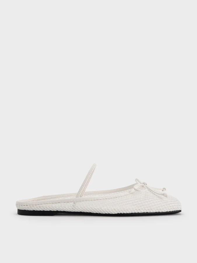 Charles & Keith - Mesh Bow Square-Toe Ballet Mules