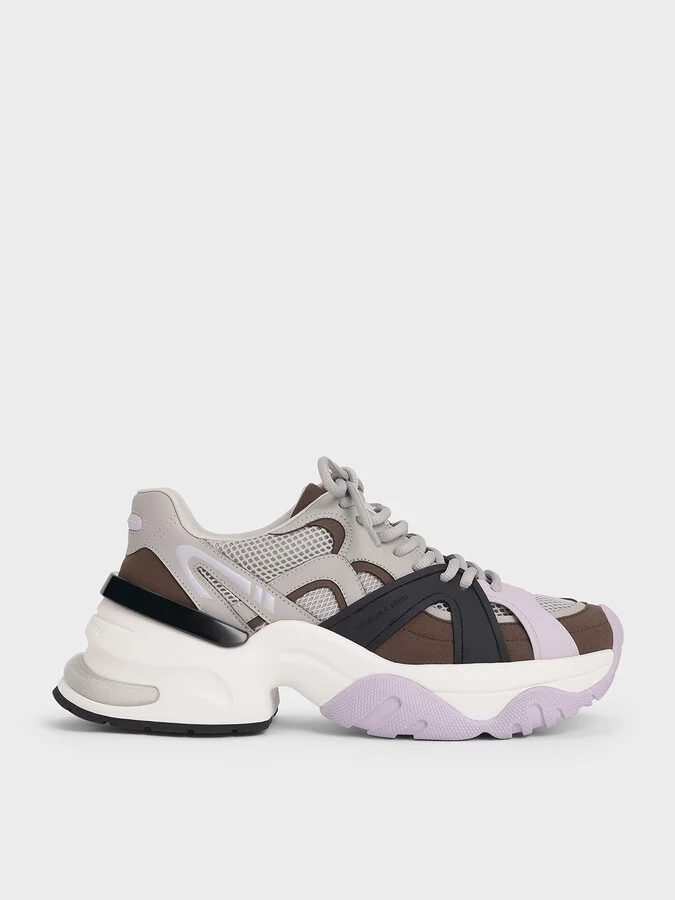 Charles & Keith - Mesh Contrast-Trim Chunky Sneakers