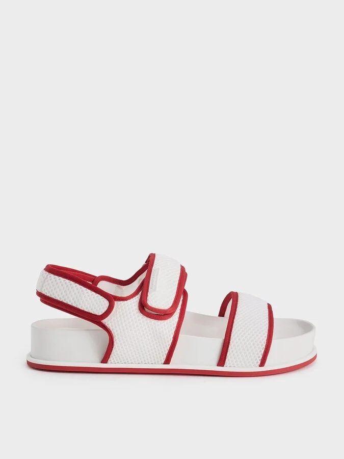 Charles & Keith - Mesh Contrast-Trim Double-Strap Slingback Sandals