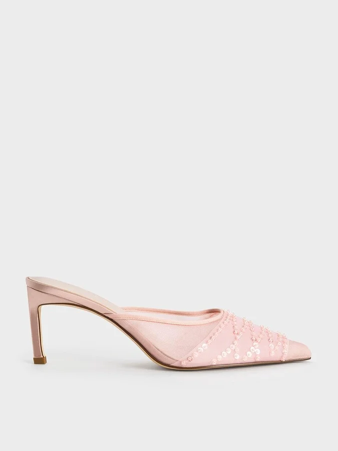 Charles & Keith - Mesh Sequinned Heeled Mules