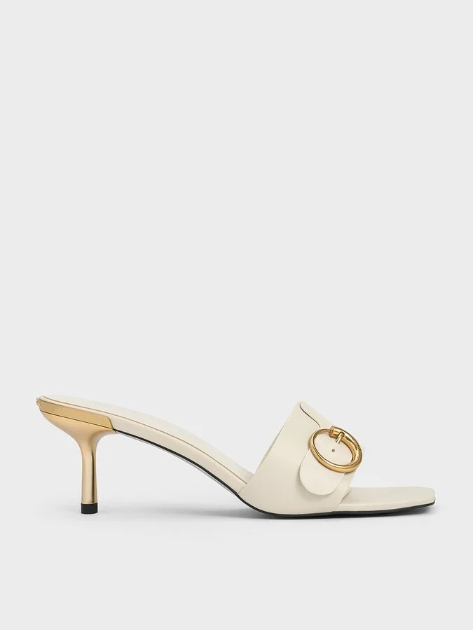 Charles & Keith - Metallic-Accent Buckled Square-Toe Mules