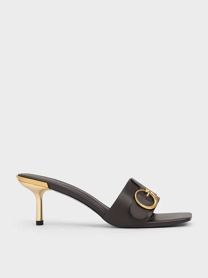 Charles & Keith - Metallic-Accent Buckled Square-Toe Mules