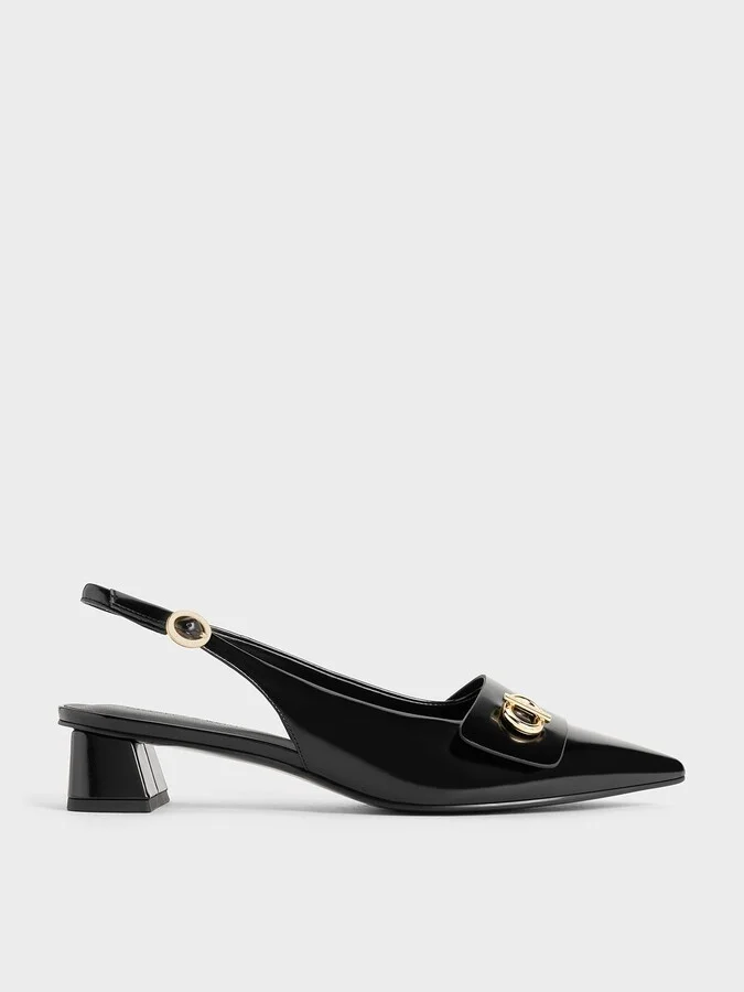 Charles & Keith - Metallic-Accent Pointed-Toe Slingback Pumps