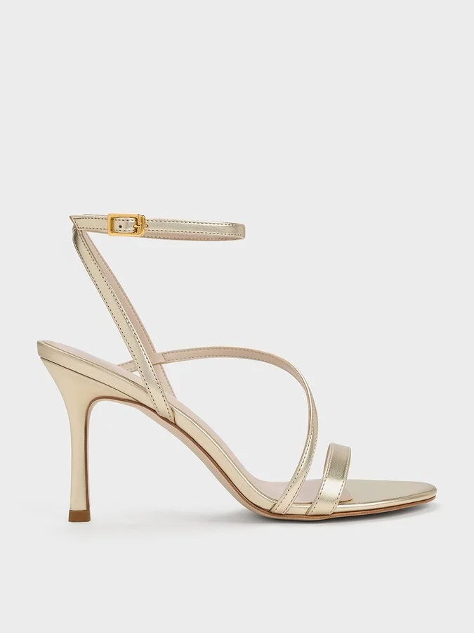 Charles & Keith - Metallic Asymmetric Strappy Heeled Sandals