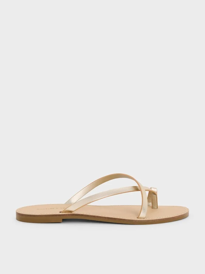 Charles & Keith - Metallic Asymmetric Strappy Toe-Ring Sandals