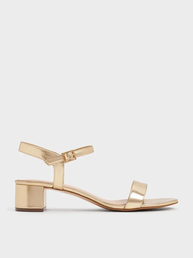 Charles & Keith - Metallic Block Heel Ankle-Strap Sandals