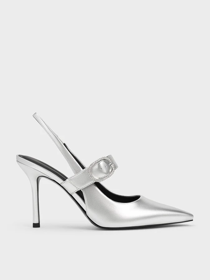 Charles & Keith - Metallic Crystal-Buckled Pumps