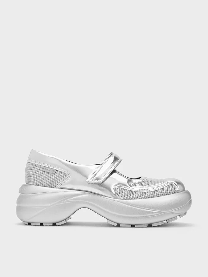 Charles & Keith - Metallic Curved Platform Mary Jane Sneakers