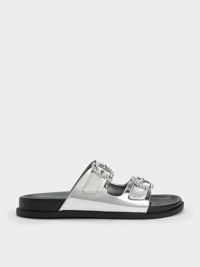 Charles & Keith - Metallic Embellished Buckle Sandals