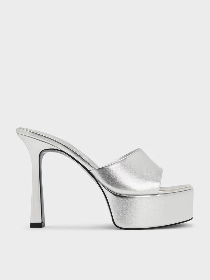 Charles & Keith - Metallic High-Heel Platform Mules