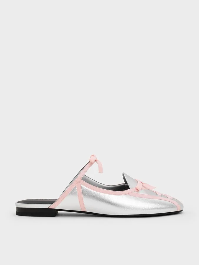 Charles & Keith - Metallic Lace-Up Bow Ballet Mules