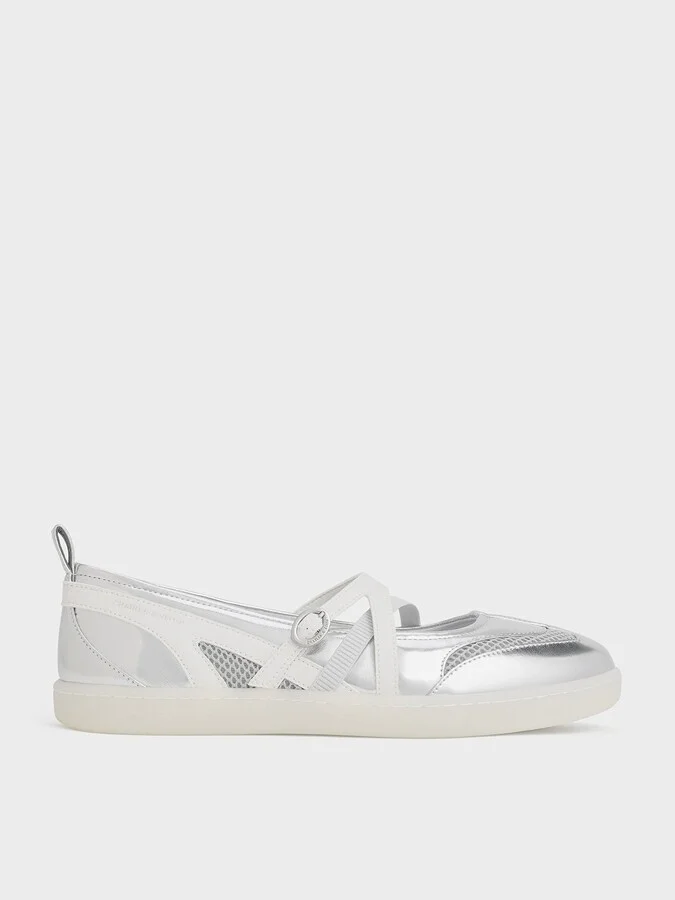 Charles & Keith - Metallic Mesh Two-Tone Ballet Sneakers