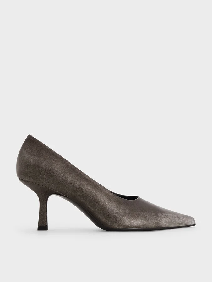 Charles & Keith - Metallic Pointed-Toe Kitten-Heel Pumps
