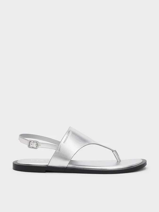 Charles & Keith - Metallic V-Strap Slingback Thong Sandals
