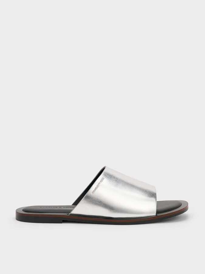 Charles & Keith - Metallic Wide-Strap Slide Sandals