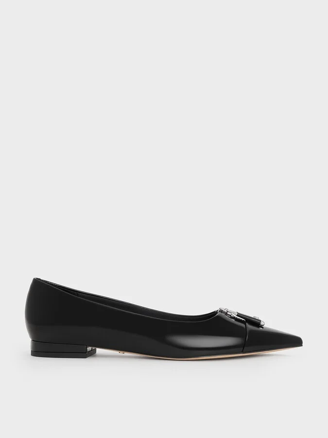 Charles & Keith - Nina Leather Pointed Cap-Toe Flats