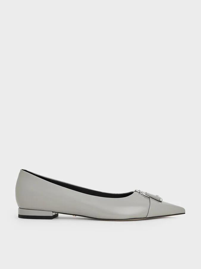 Charles & Keith - Nina Leather Pointed Cap-Toe Flats