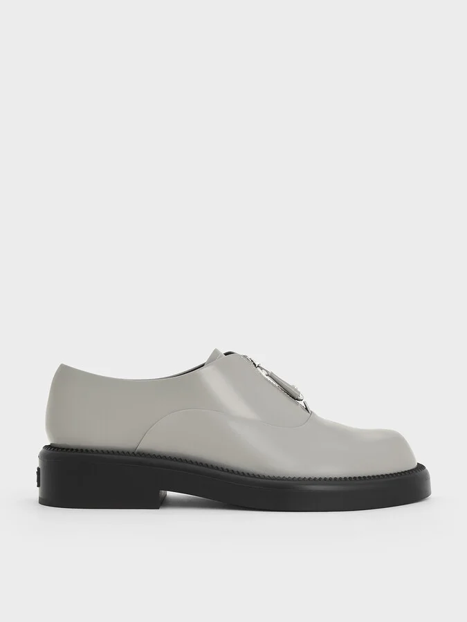 Charles & Keith - Nina Leather Zip-Up Loafers
