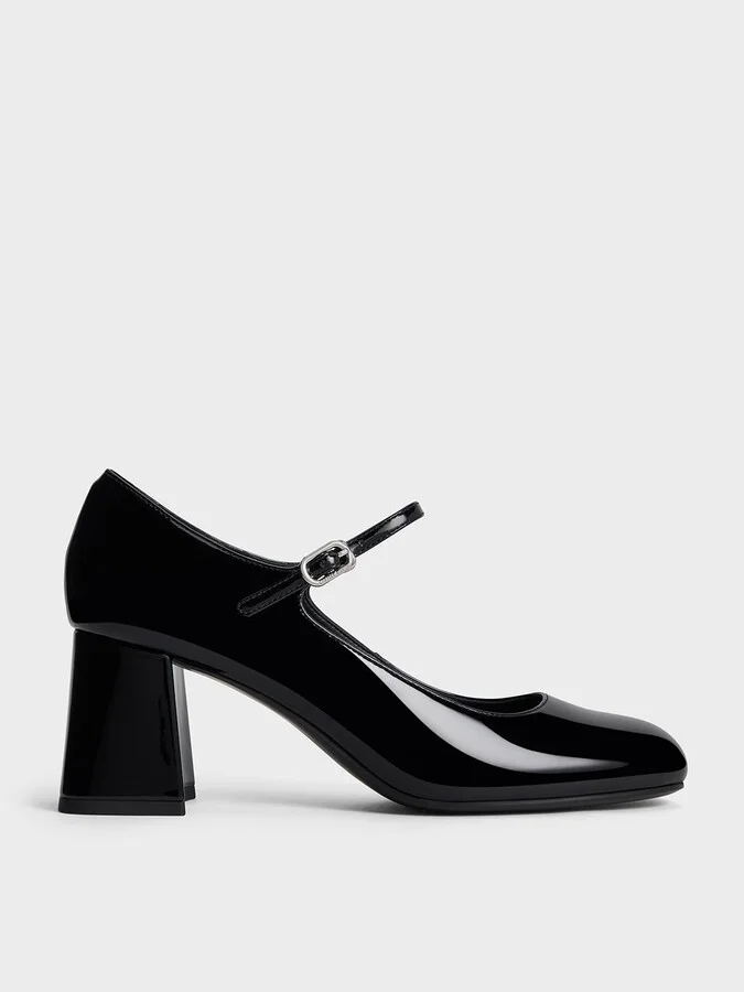 Charles & Keith - Patent Block-Heel Mary Jane Pumps