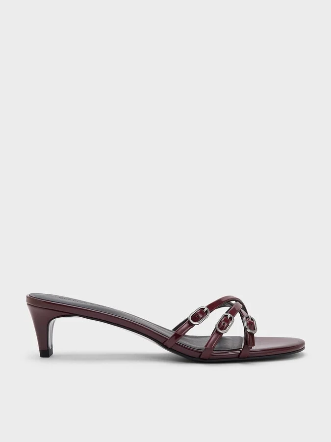 Charles & Keith - Patent Buckled Strappy Kitten-Heel Mules