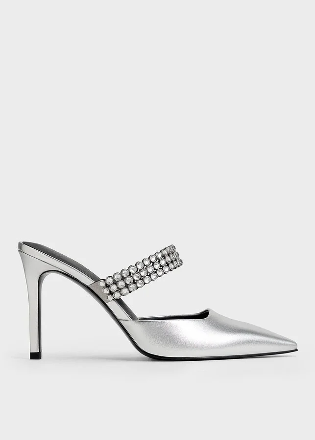 Charles & Keith - Patent Crystal-Embellished Heeled Mules
