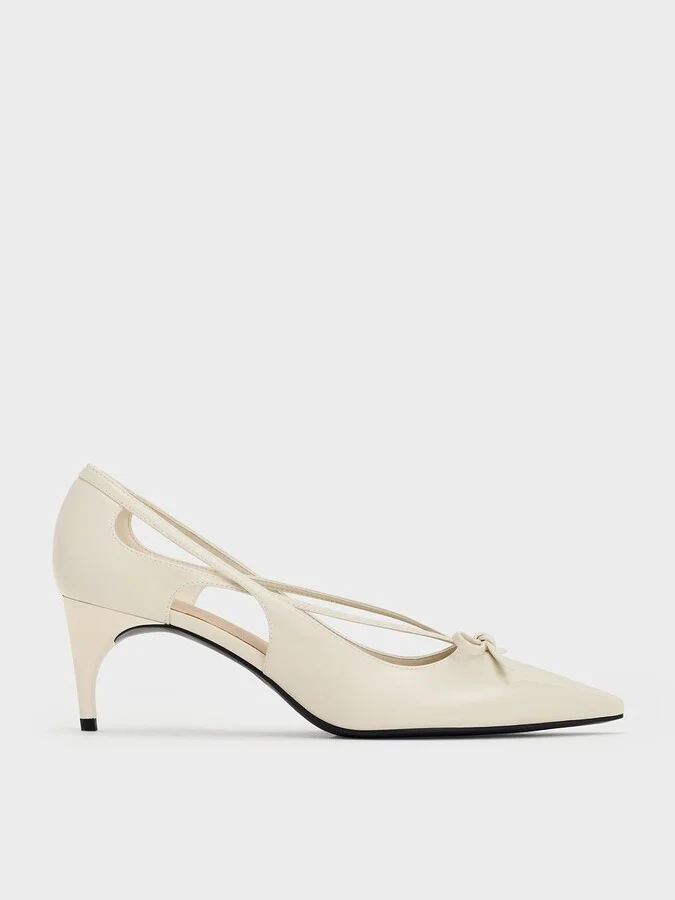 Charles & Keith - Patent Cut-Out Bow Kitten-Heel Pumps