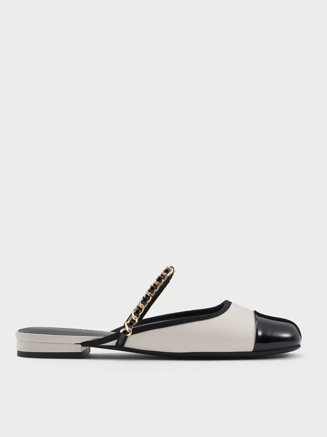 Charles & Keith - Patent Two-Tone Chain-Strap Mules