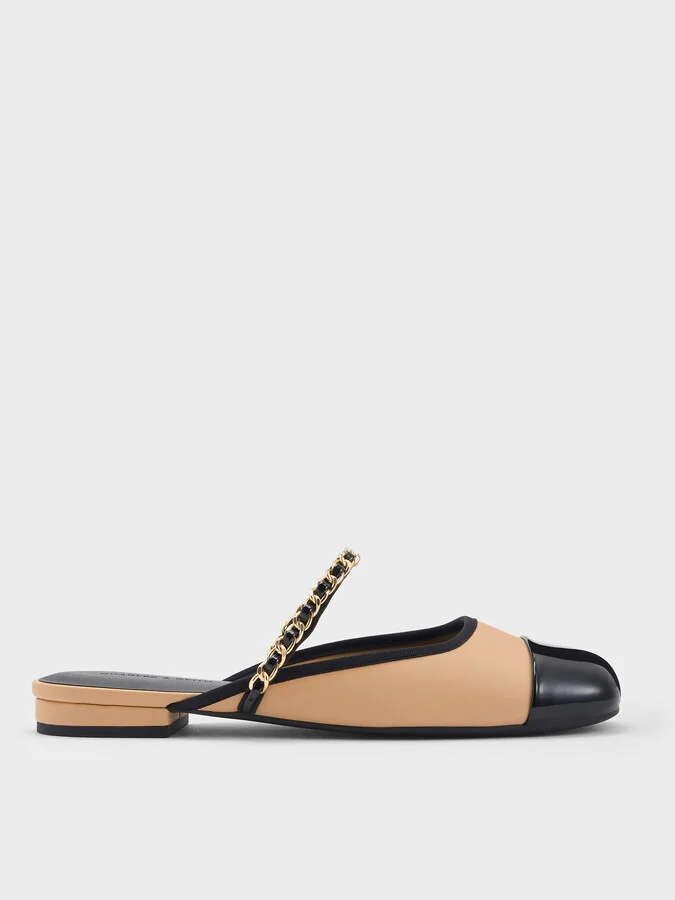 Charles & Keith - Patent Two-Tone Chain-Strap Mules