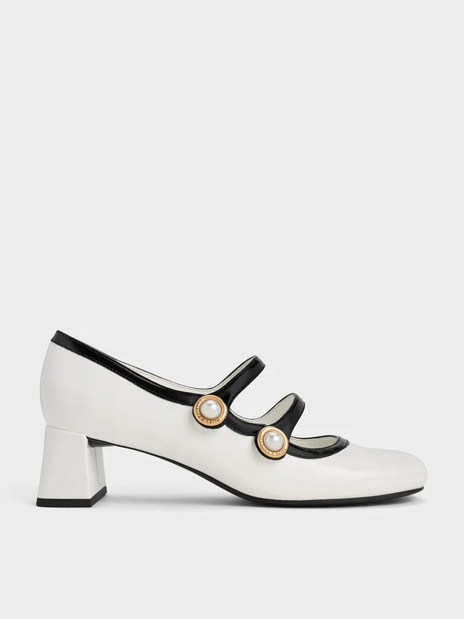 Charles & Keith - Pearl-Buckle Two-Tone Mary Jane Pumps